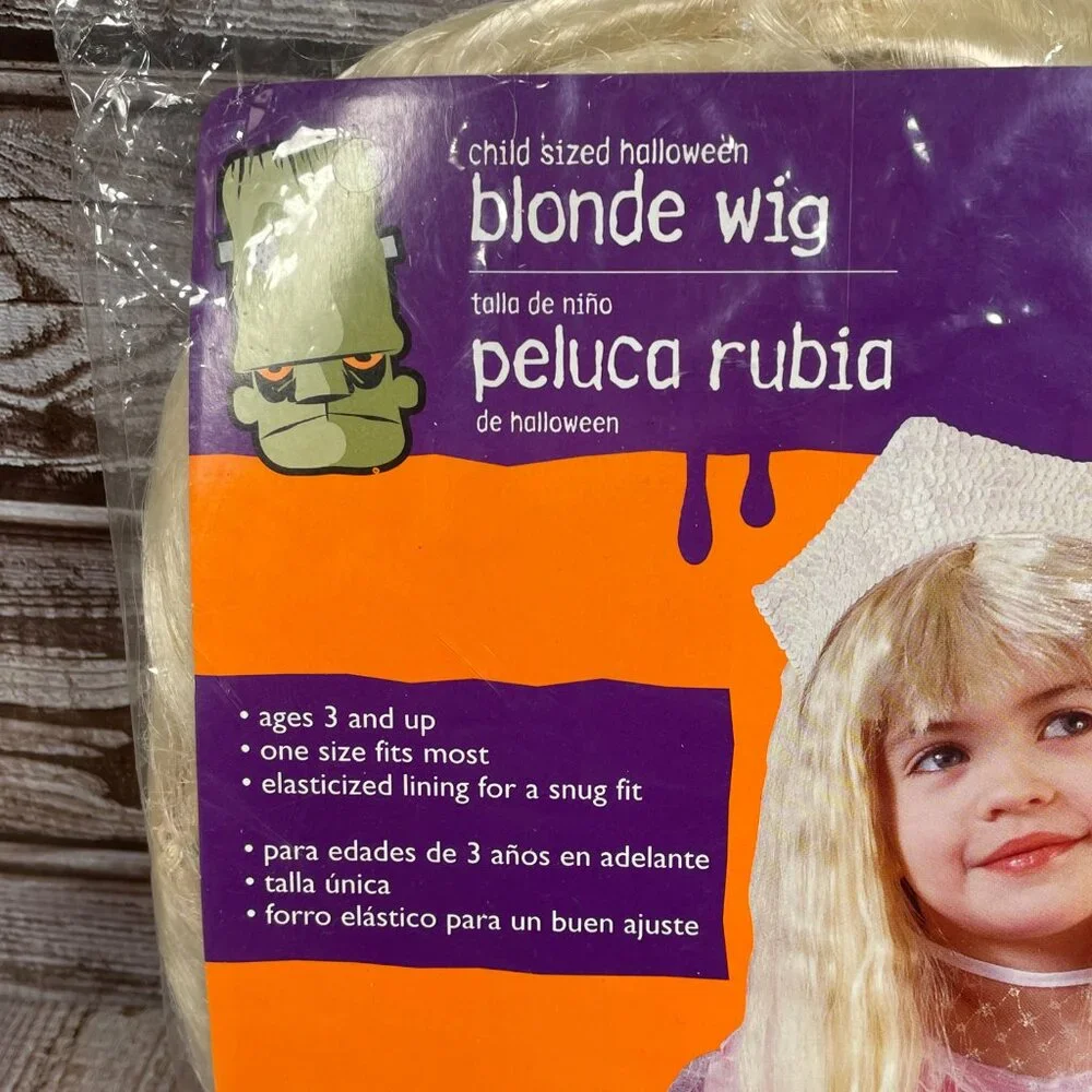 Halloween Costume Girl Child Sized Ages 3+ Long Blonde Hair Wig SEALED NWT NEW
